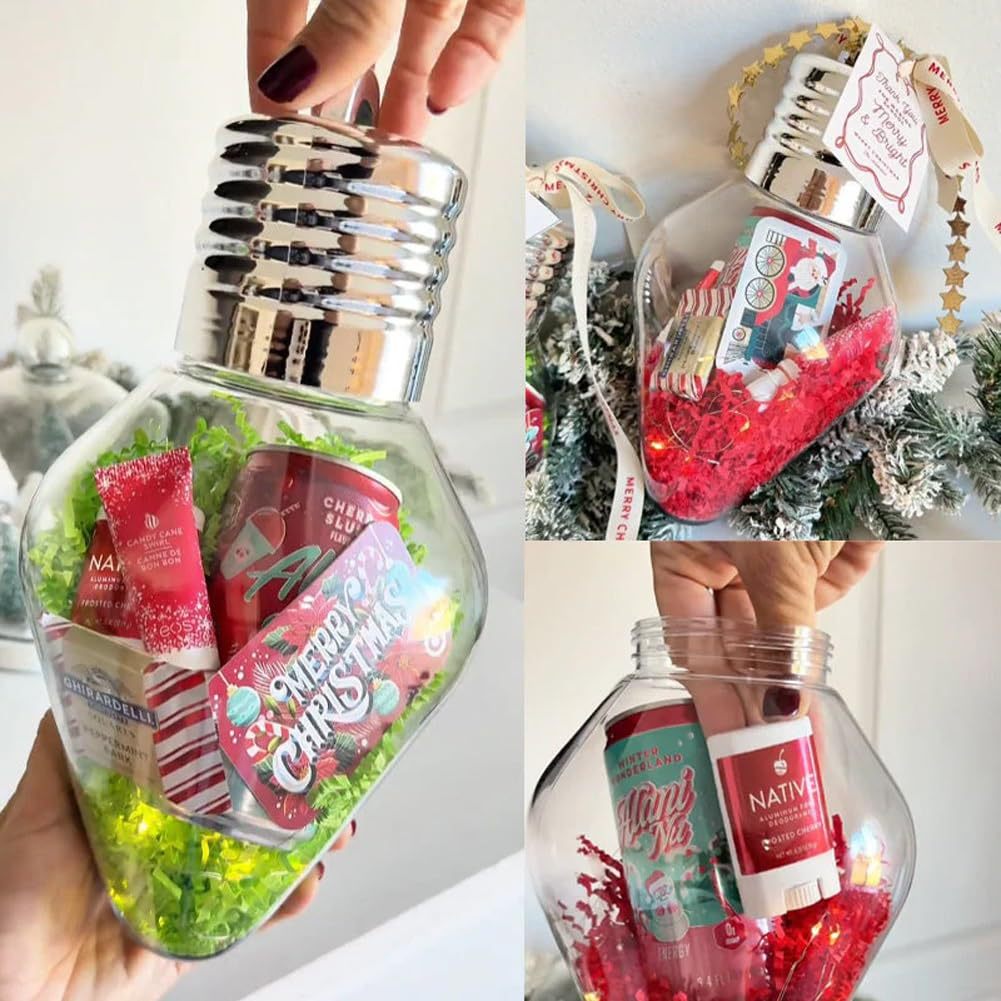 Home Decor Lighting Tree - クリスマス電球ギフトジャー クリスマスツリーオーナメント 詰め替え可能な電球型プラスチック製クリアクリスマスボールペンダント ホームパーティーデコレーション