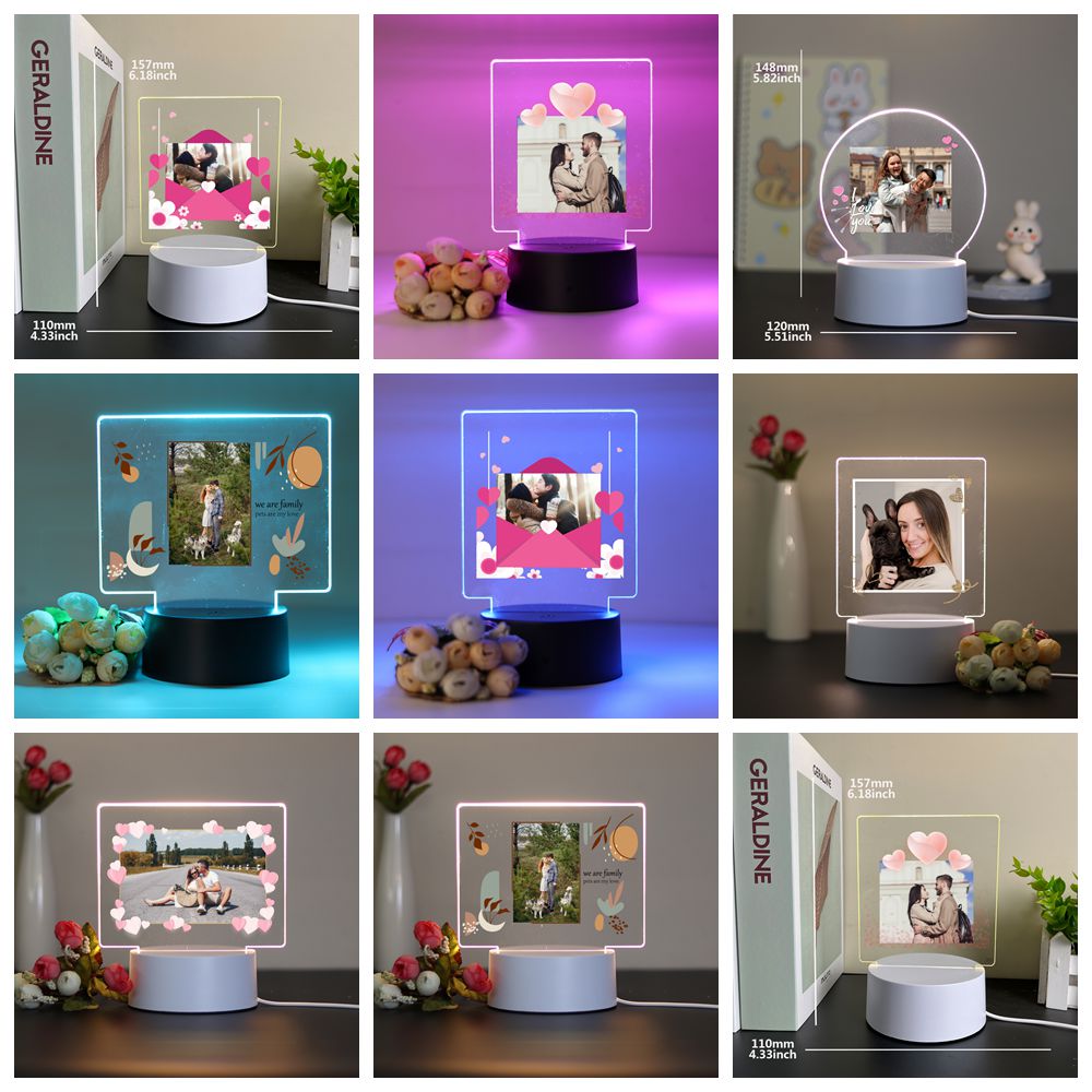 Lighting Decor Photos - 1個 カスタム写真入り カップル アクリル製LEDナイトランプ 3DタッチLEDナイトライト 寝室のインテリア