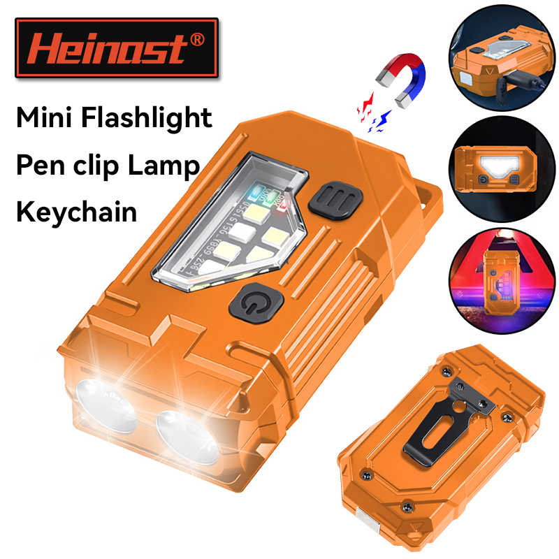 Orange Lighting Decor - ミニキーホルダー EDC 懐中電灯充電式磁気トーチ超高輝度ポケット LED トーチペンクリップヘッドランプ屋外釣りランプ
