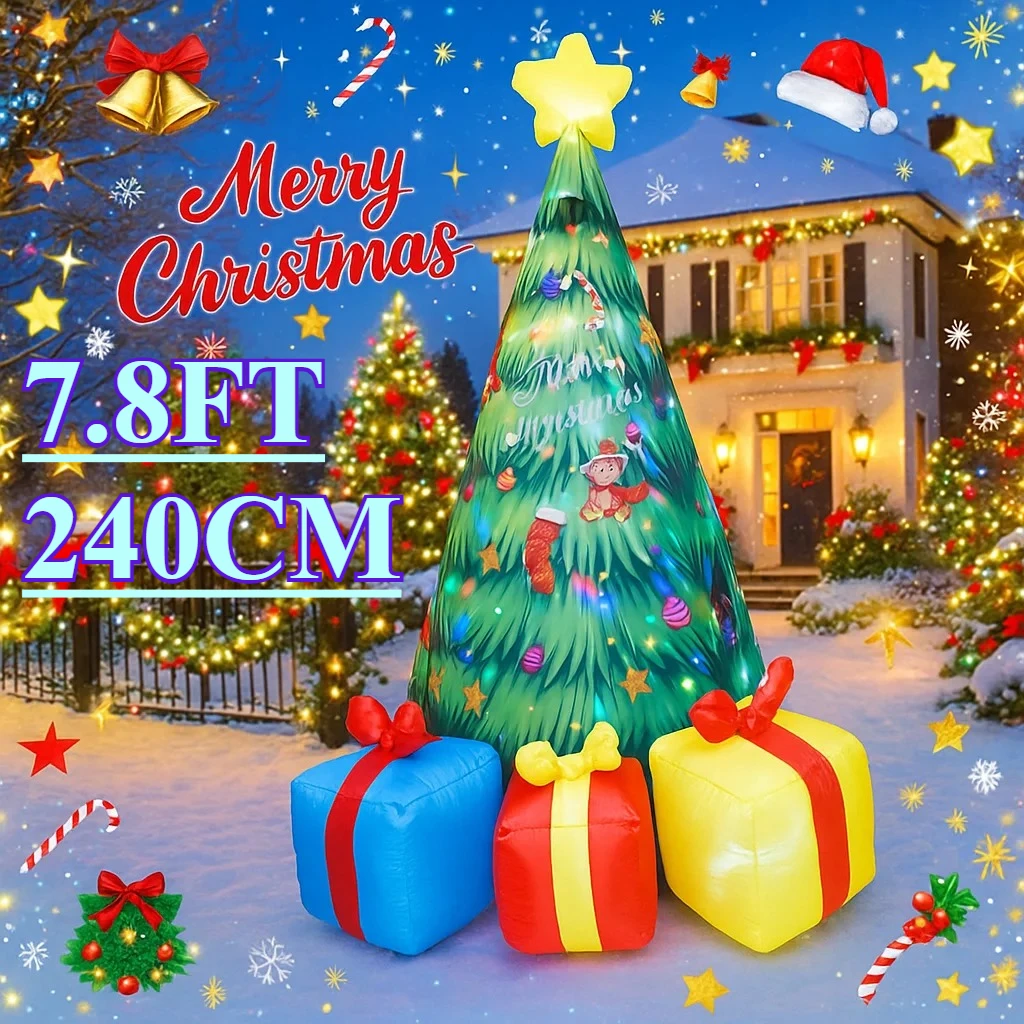 Home Decor Lighting Tree - 7.8フィートのインフレータブルクリスマスツリー、LEDライトとギフトボックス付き - クリスマスの庭や家の装飾オーナメント