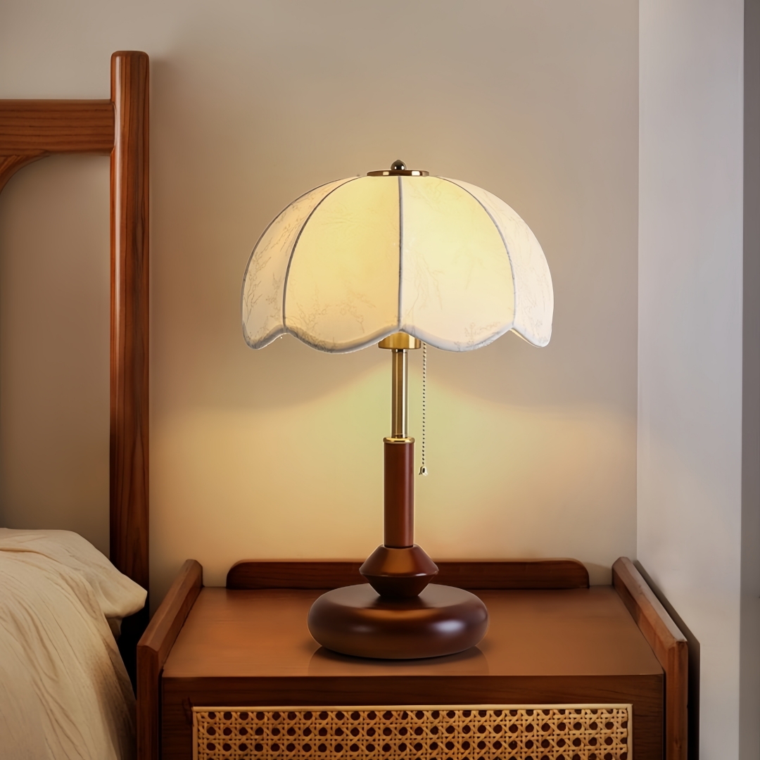 Lighting Decor For Home - ヴィンテージスカラップドームテーブルランプ寝室ナイトスタンド書斎玄関用プルチェーンレトロ暖かいクラシックホームアクセント装飾照明