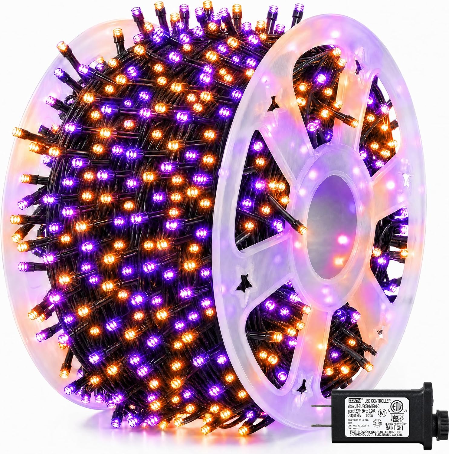 Orange Lighting Decor - ダズルブライト 164フィート 500LED ハロウィンストリングライト、防水ハロウィンストリングライト（黒線、8つのモード付き）、屋内パーティー、庭、結婚式の装飾に最適な屋外ハロウィンデコレーション、パープル＆オレンジ