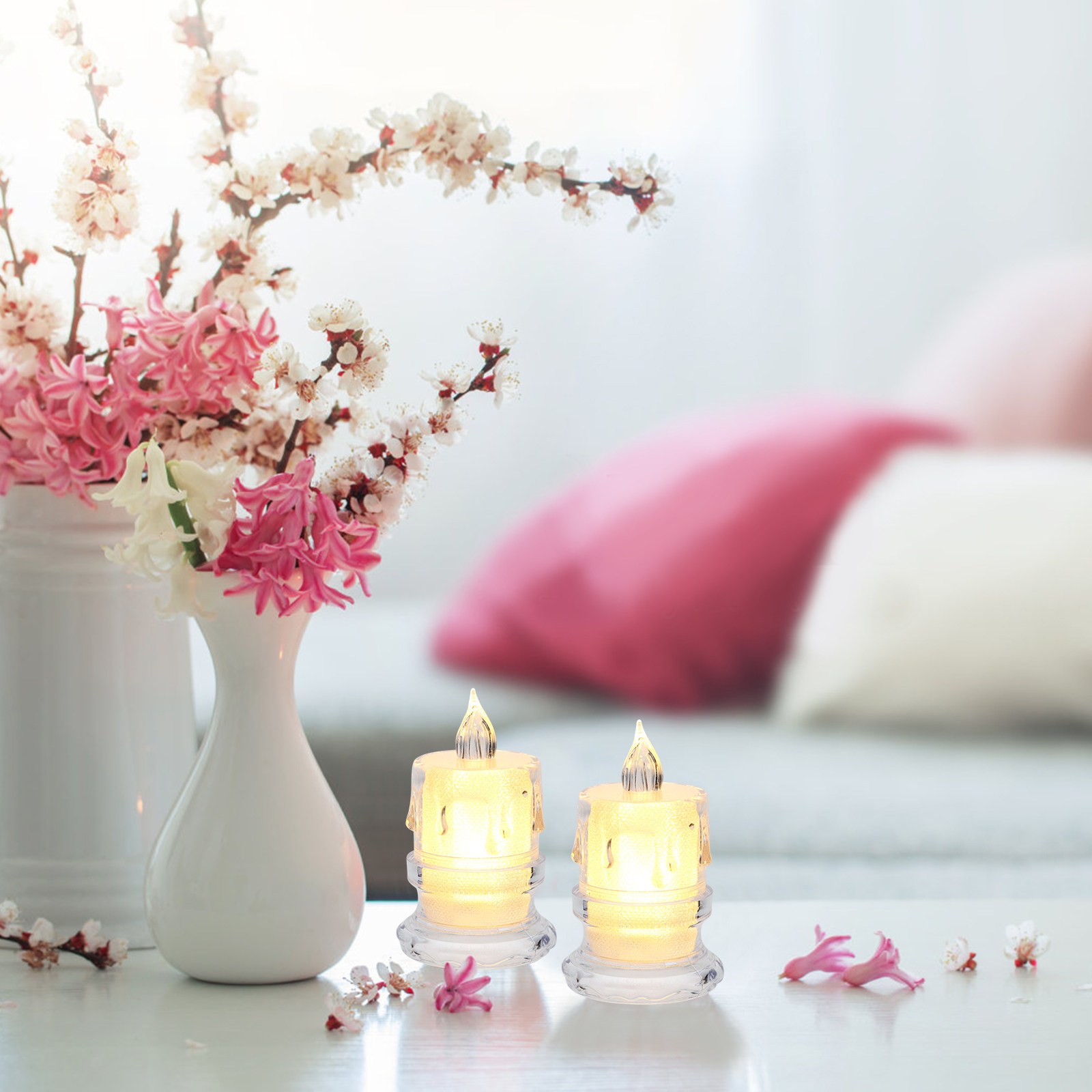 Lighting Decor Photos - 12個入り LEDライト、透明な炎の模様、電池式、テーブルの装飾、寝室の棚、写真撮影の小道具として使用可能。