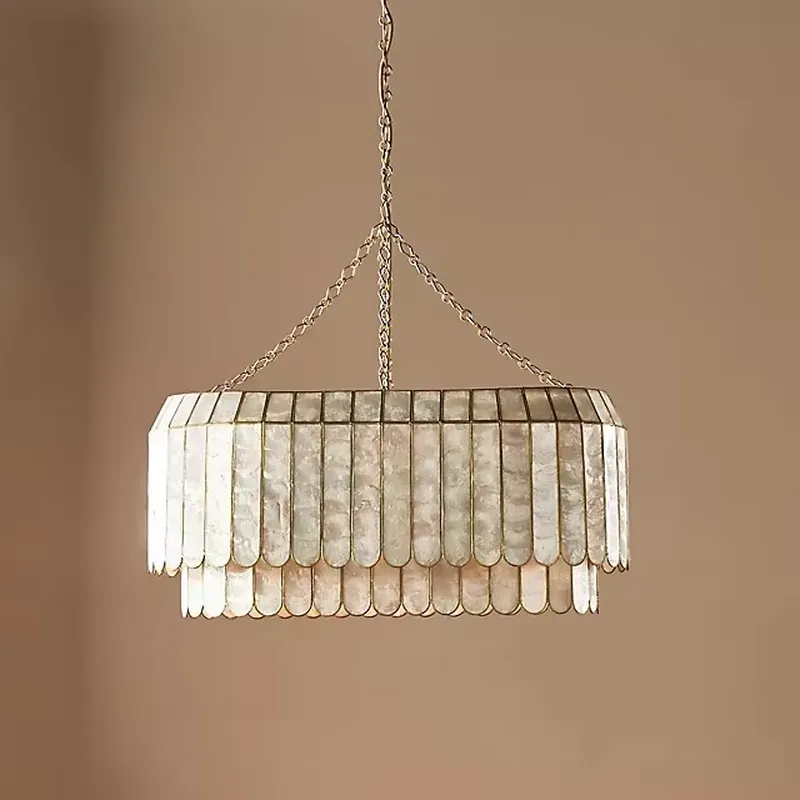 Lighting Decor For Home - モダンアメリカンライトシャンデリアダイニングルームリビングルームホテル家の装飾ゴールド二層貝殻ペンダント