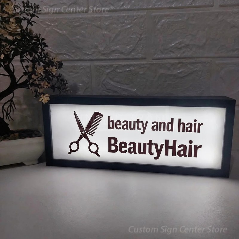 Neon Sign Custom Led - カスタムLEDネオンアクリルサイン「BeautyHair」、パーソナライズされた発光ロゴ、壁面広告ボード、ビジネス用文字、ポスター、看板。