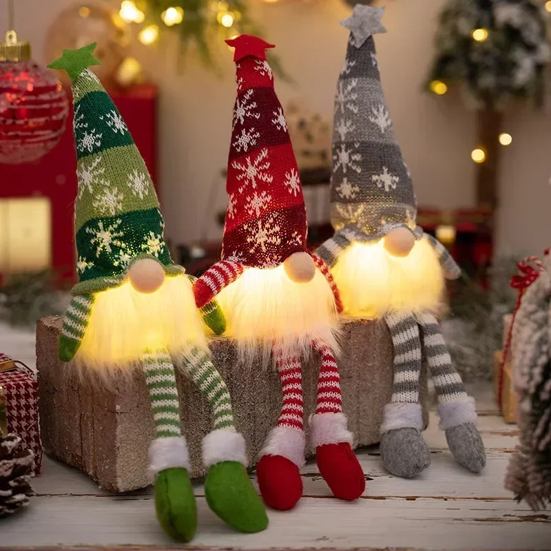 Home Decor Lighting Tree - クリスマス顔のない人形ノームオーナメント LEDライトぬいぐるみ編み物工芸品ツリーペンダントクリスマスデコレーションホームキッズギフト用