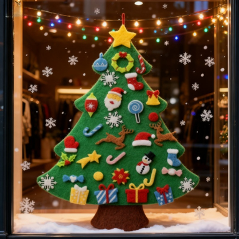 Wall Decor Lighting Tree - 子供用DIYモンテッソーリ壁掛けフェルトクリスマスツリー、幼児用おもちゃ、ビジーボード、クリスマスツリーオーナメントデコレーション