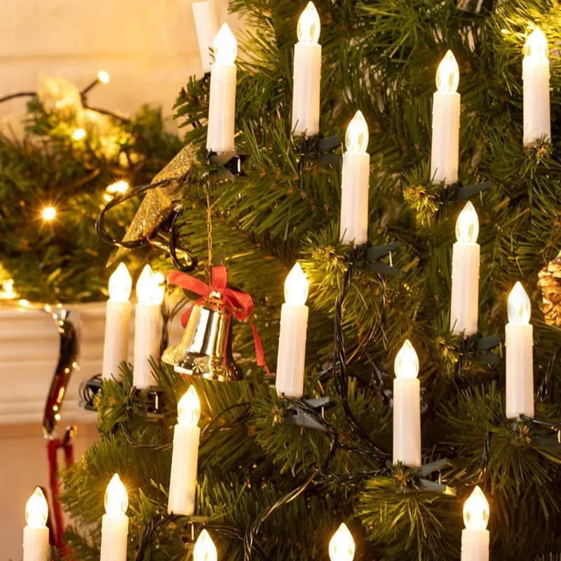 Home Decor Lighting Tree - フレームレステーパークリスマスキャンドルストリングライト クリップ付き 10/20 LED ホームパーティー用 クリスマスツリーオーナメント
