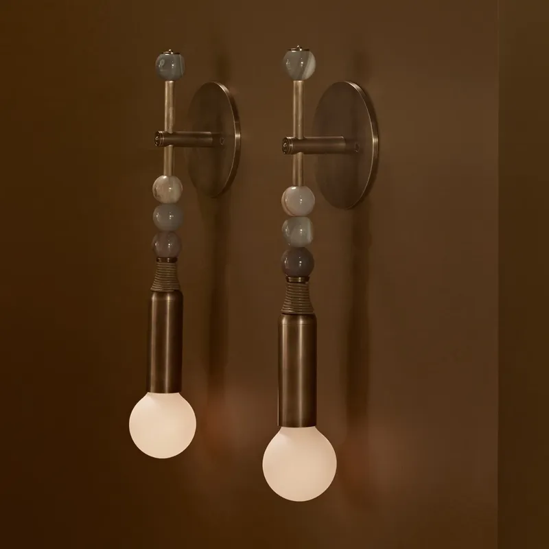 Lighting Decor For Home - 北欧ヴィンテージ風インテリア装飾デザイン、リビングルーム、寝室、ホテルのベッドサイドライト、真鍮製ストーンガラスシェードウォールランプ