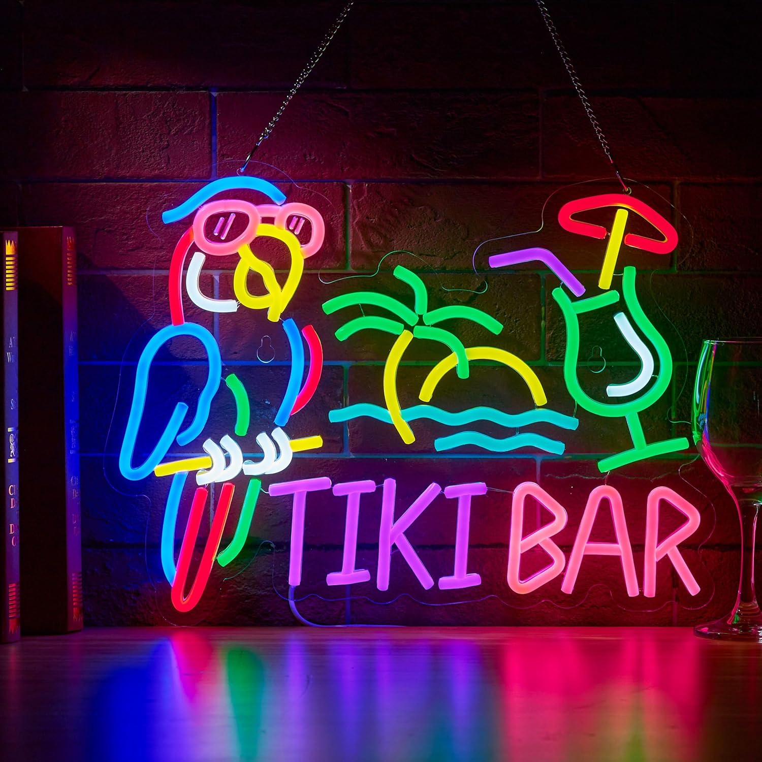 Wall Decor Lighting Tree - ティキバーパロットパームツリーネオンサインビジネスアートウォールライトUSB LEDネオンライトレストランビールクラブパーティーベッドルームデコレーション用