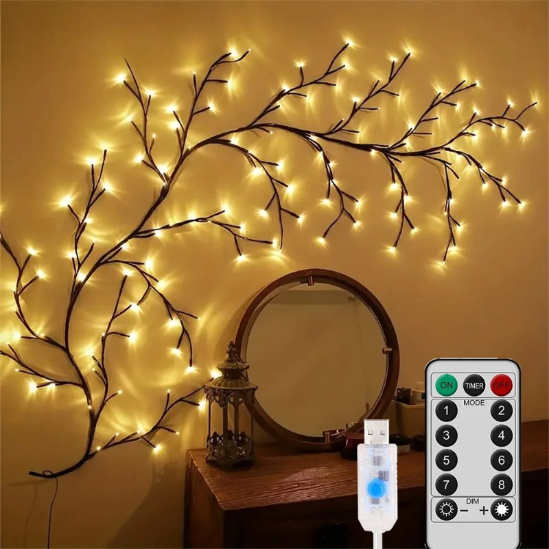 Wall Decor Lighting Tree - 96LEDツリーブランチランプ寝室の壁の装飾柳のつるツリーライトストリップ8つの照明モードDIY雰囲気ライトホーム照明