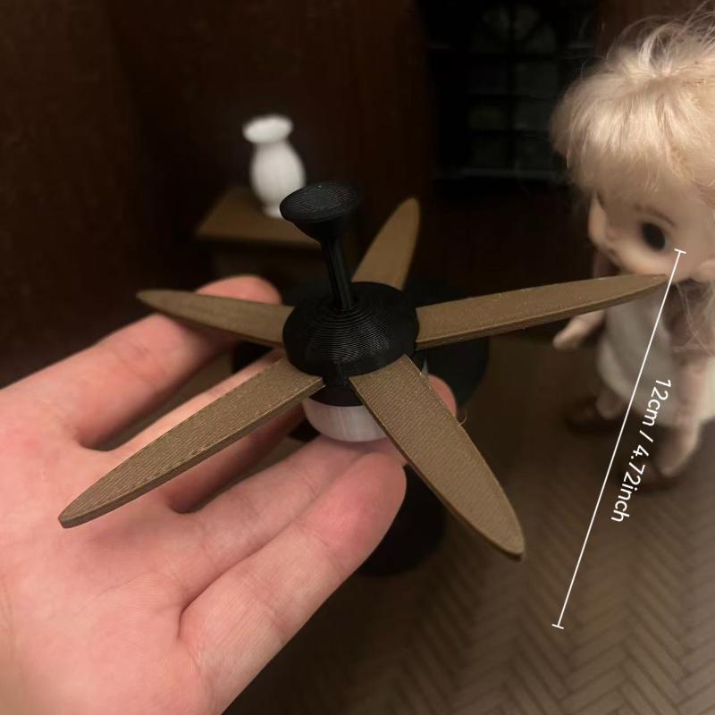Decor Lighting Ceiling Fans - // ミニチュアヴィンテージ天井ファン LED ライトオーナメント付き 1/12 ドールハウスモデル装飾ドールハウスミニシーンアクセサリー