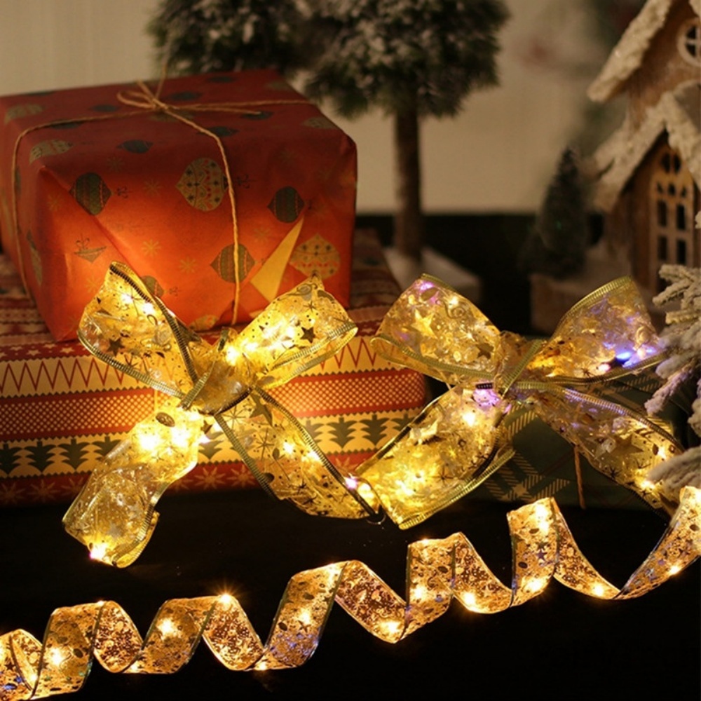 Home Decor Lighting Tree - 2～10メートルのクリスマスリボン装飾。シルバーまたはゴールド。クリスマスツリーやプレゼントの飾り付け、ホームパーティー用のフェアリーライトとしても最適。