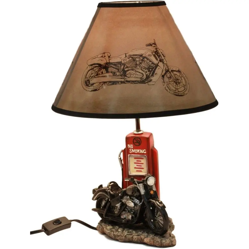 Lighting Decor For Home - ヴィンテージレトロブラックオートバイガスポンプデスクランプ（シェード付き）、高さ19インチ、ルート66テーマの家の装飾照明