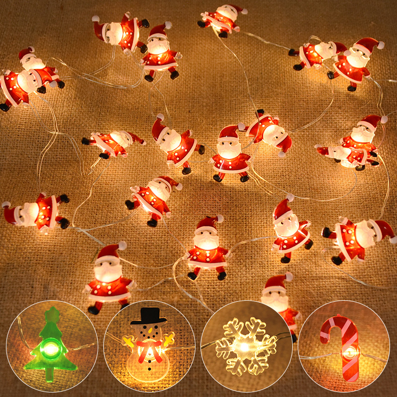 Home Decor Lighting Tree - 2M 20LEDサンタクロース雪の結晶LEDライトストリングクリスマスデコレーションホームクリスマスツリーオーナメント2025ナビダッドキッズギフト新年