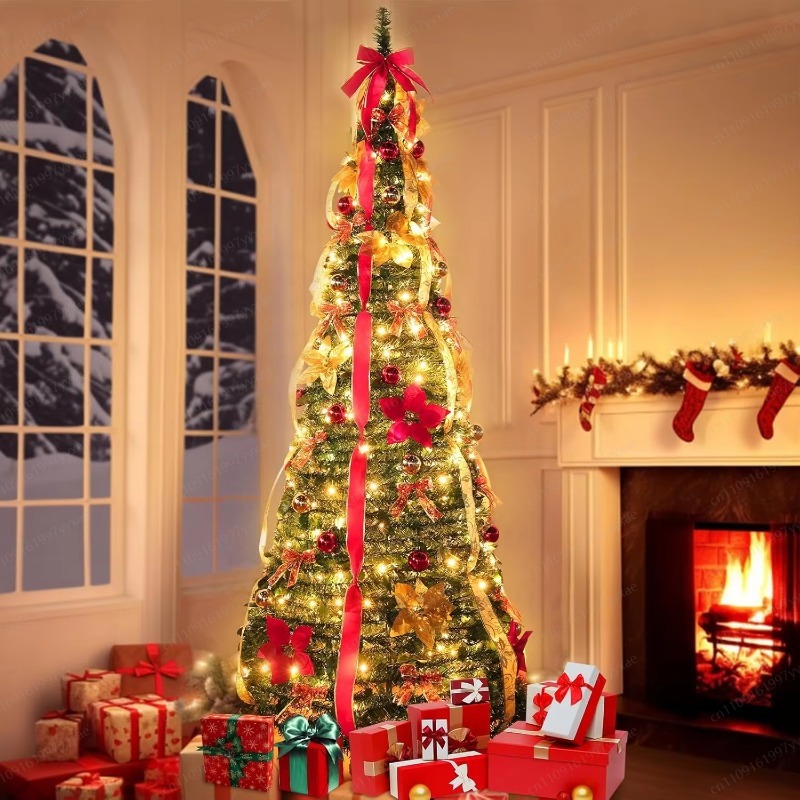 Home Decor Lighting Tree - 180CMの電飾付き折りたたみ式クリスマスツリー、200個のLEDライト付き、耐火性のある屋内用ホームデコレーション用クリスマスツリー