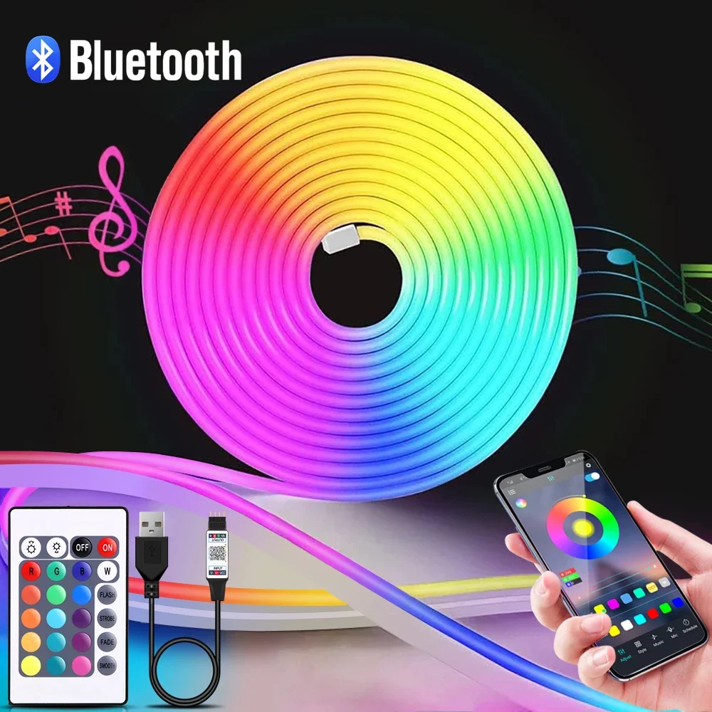Lighting Decor For Home - 1-5m RGB LEDネオンストリップライト 5V USBフレキシブルロープライト アプリリモコン