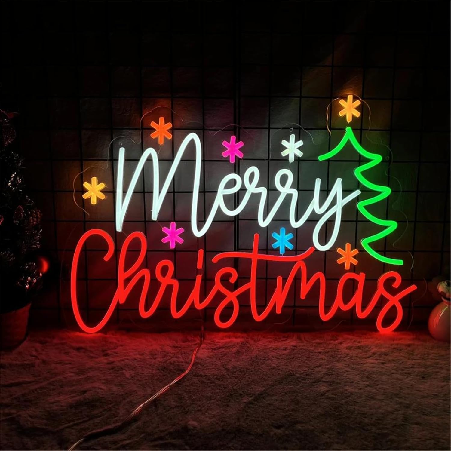 メリークリスマス ネオンサイン カラフルな星とツリー LED - Wall Decor Lighting Tree のレビューと価格