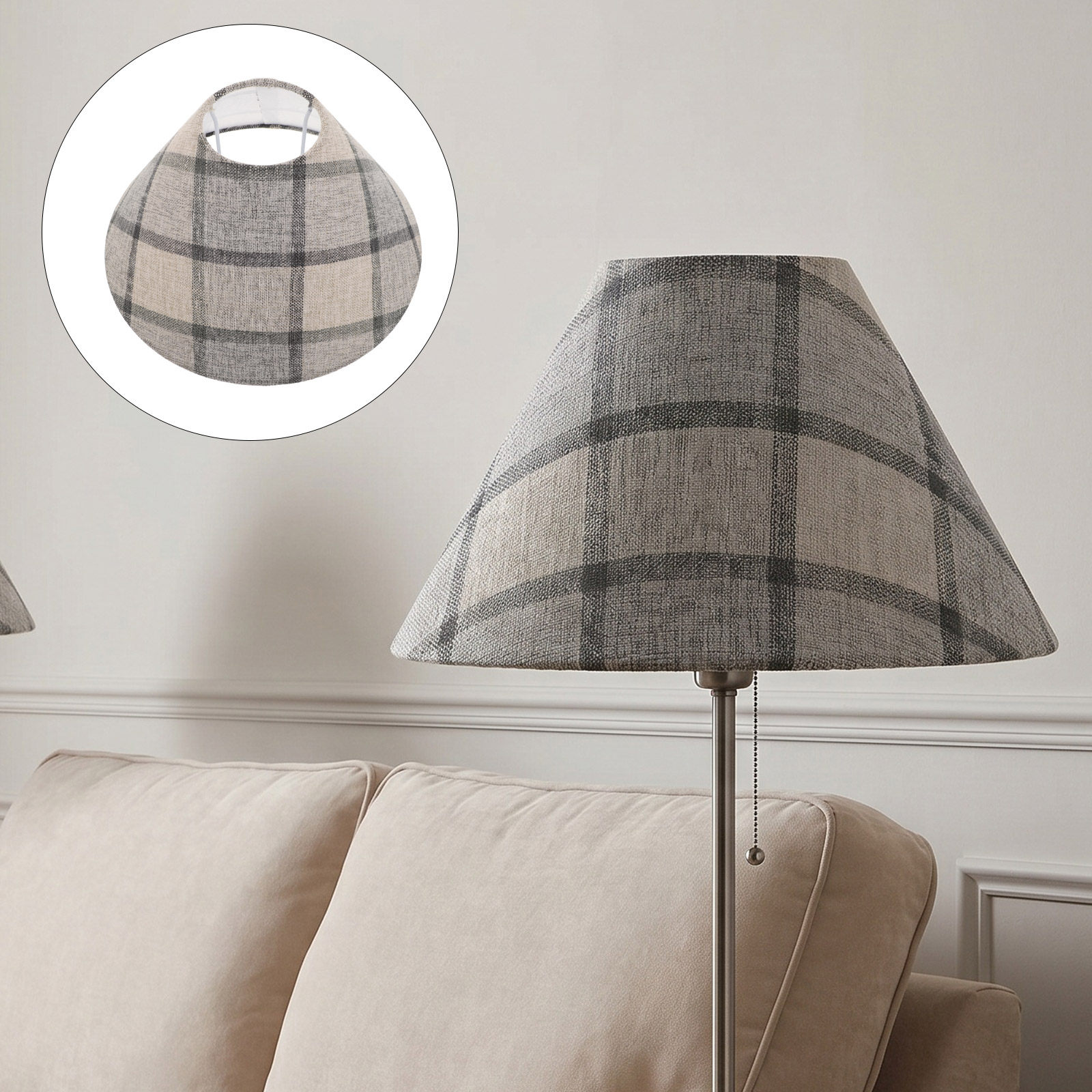 時代を超えたチェック柄ファブリックドラムランプシェード E2 - Decor Timeless Lighting のレビューと価格