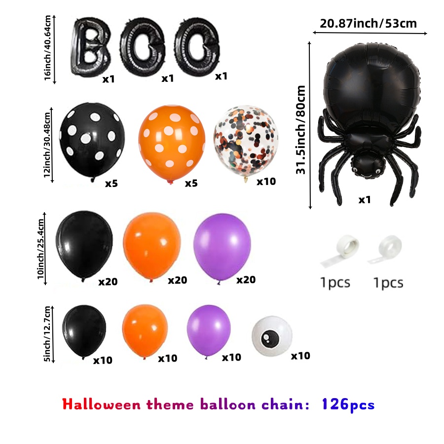 126個のハロウィンブーバルーンアーチセット、ブラック、オレ - Orange Lighting Decor のレビューと価格