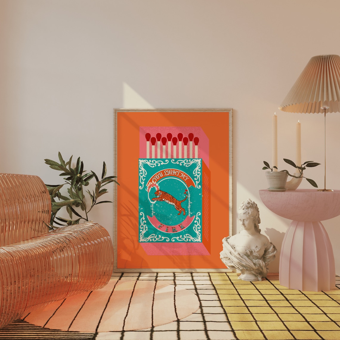 あなたは私の火を点火しますオレンジマッチ箱壁アートプリントキ - Orange Lighting Decor のレビューと価格