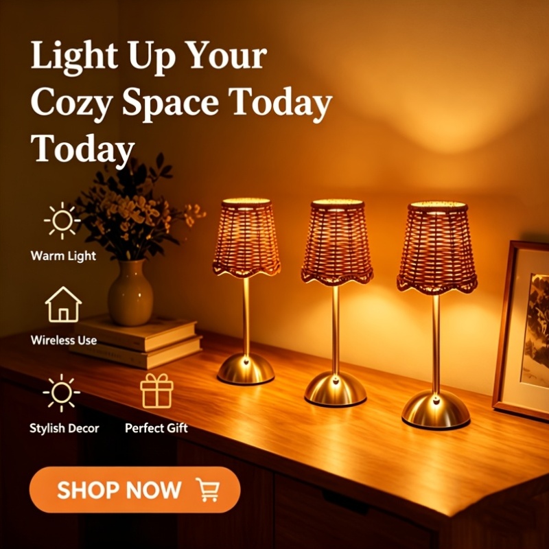 ボヘミアンスタイルの編み込みラタンアートテーブルランプ、3段 - Lighting Decor For Home のレビューと価格