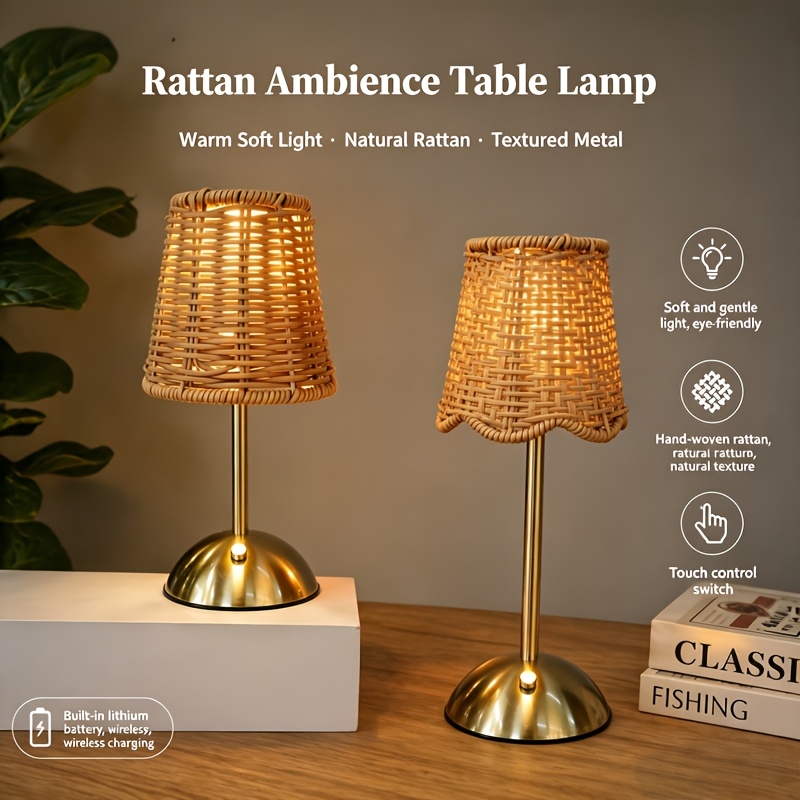 ボヘミアンスタイルの編み込みラタンアートテーブルランプ、3段 - Lighting Decor For Home のレビューと価格