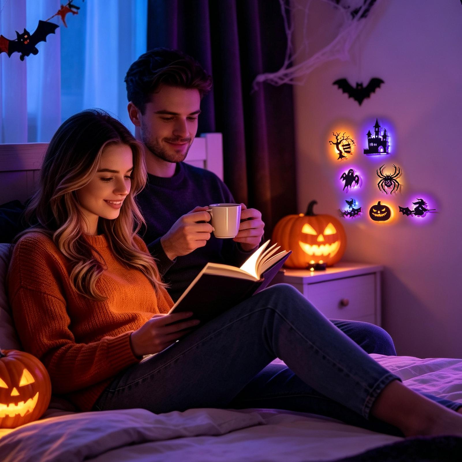 ハロウィーン用LEDシルエットウォールライトステッカー8枚セ - Wall Decor Lighting Tree のレビューと価格