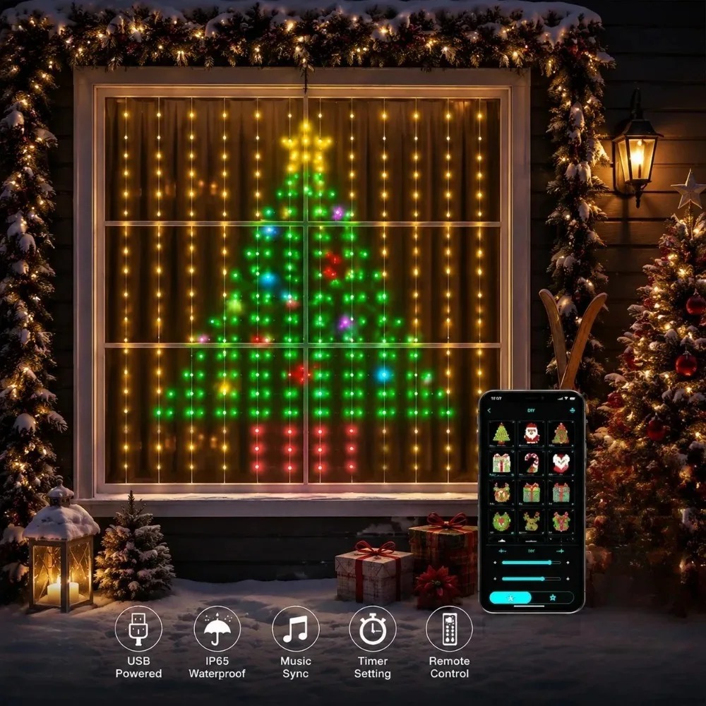 クリスマスイルミネーションライト、LEDカーテンライト、色が - Lighting Decor For Home のレビューと価格