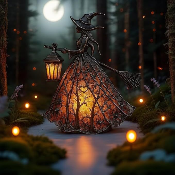 魔女の樹脂製卓上ナイトライト、USB電源式、ハロウィン装飾、 - Lightings Decoration のレビューと価格