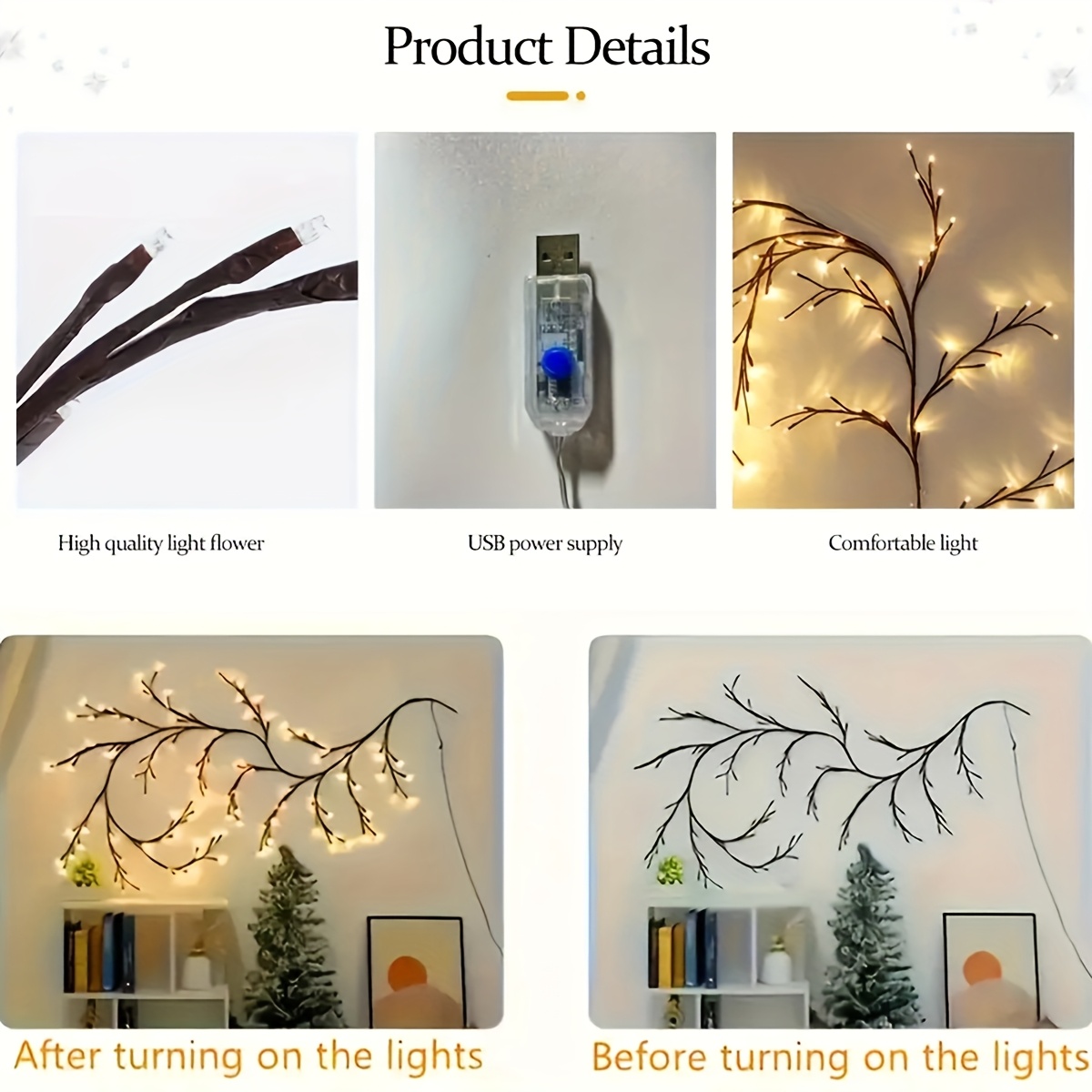72/96 LED パーティーウォールデコレーション用のつる - Wall Decor Lighting Tree のレビューと価格