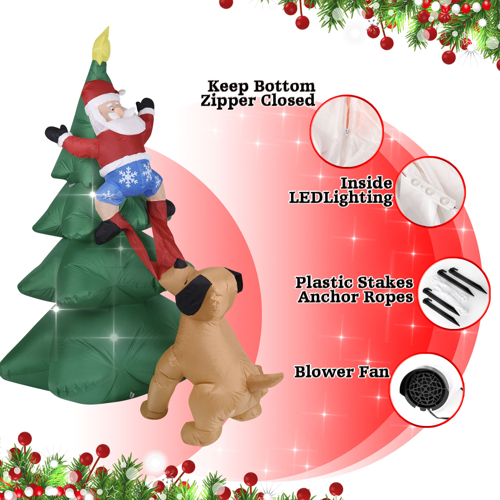 クリスマス インフレータブル ドッグ サンタクロース付き ツ - Home Decor Lighting Tree のレビューと価格
