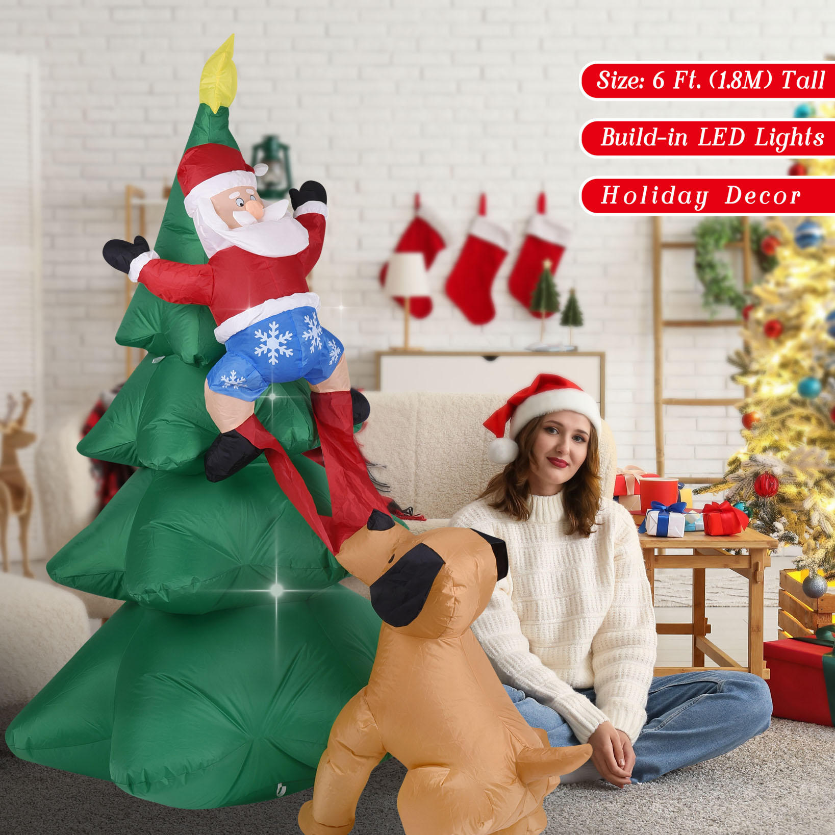 クリスマス インフレータブル ドッグ サンタクロース付き ツ - Home Decor Lighting Tree のレビューと価格
