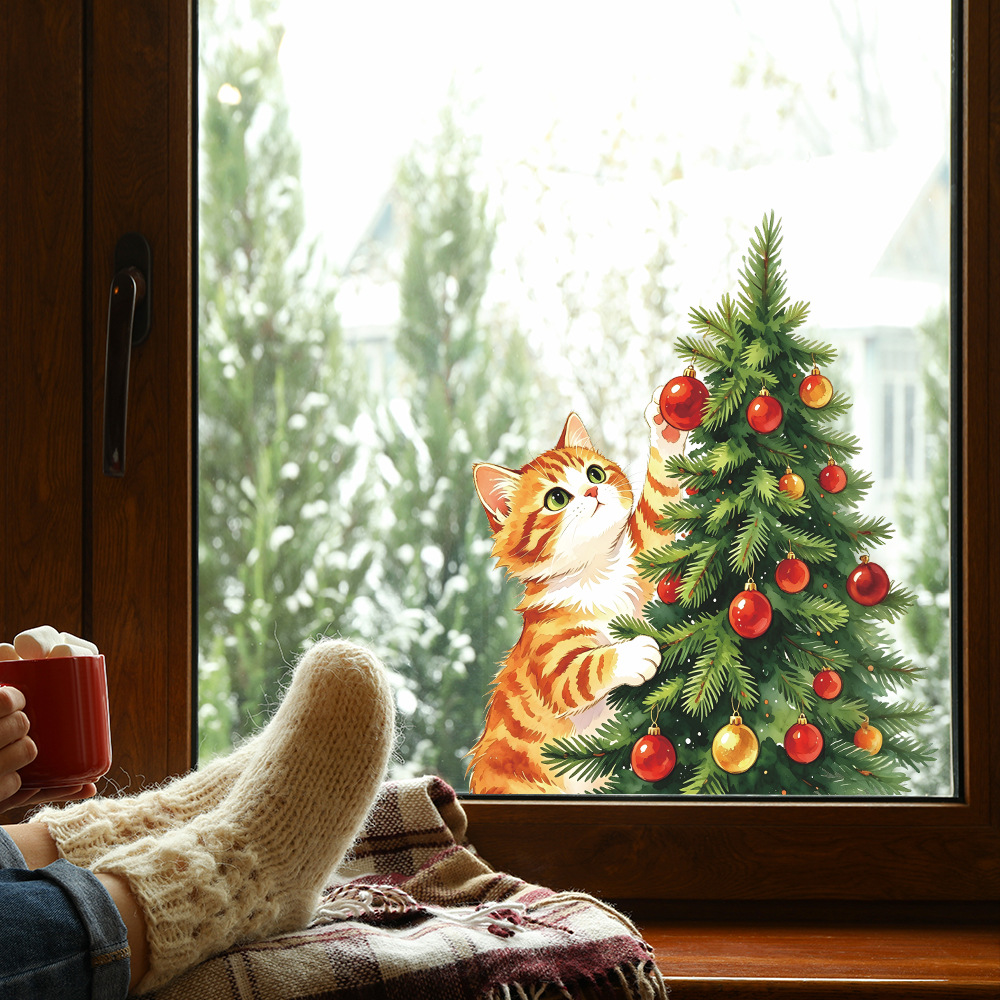 漫画風の猫の絵が描かれたクリスマスツリーのライトボール型ステ - Wall Decor Lighting Tree のレビューと価格