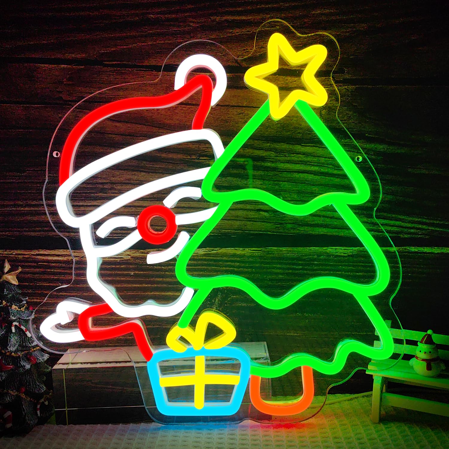 サンタネオンサイン 壁飾り 調光スイッチ付き クリスマスツリ - Wall Decor Lighting Tree のレビューと価格