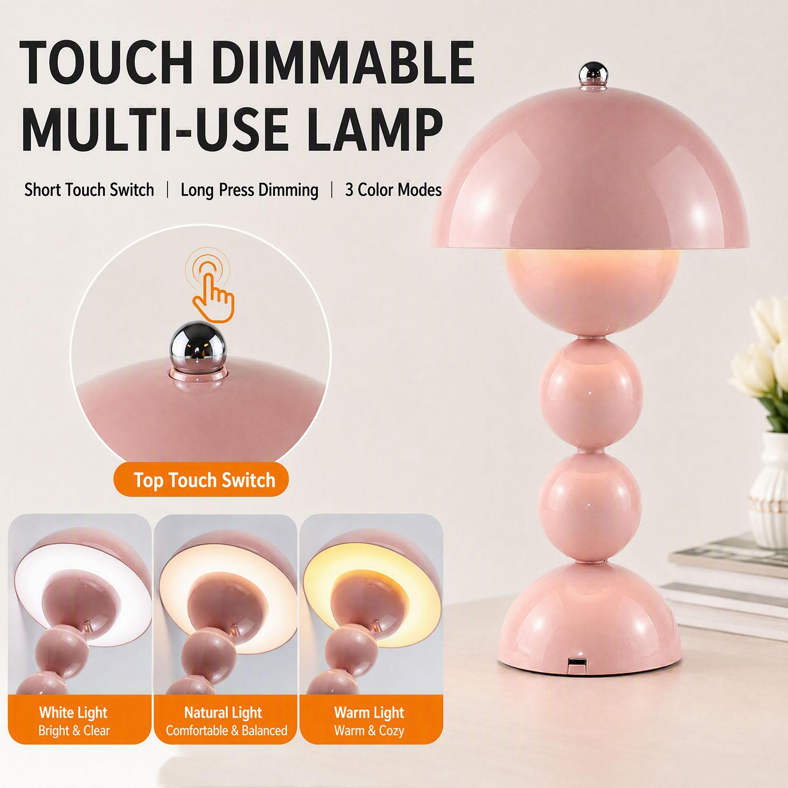 ヴィンテージ風のきのこ型テーブルランプ。USB接続で、3段階 - Lightings Decoration のレビューと価格