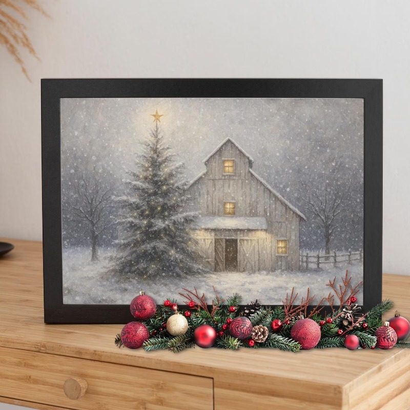 素朴な冬の納屋をモチーフにしたキャンバスアート。フレームなし - Wall Decor Lighting Tree のレビューと価格