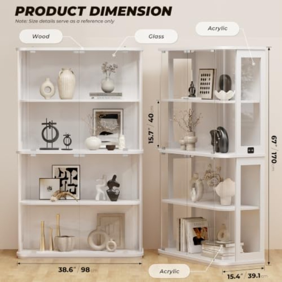 小売店用の丸型ディスプレイキャビネット、LEDライト付き強化 - Lighting & Home Decor Studio Photos のレビューと価格