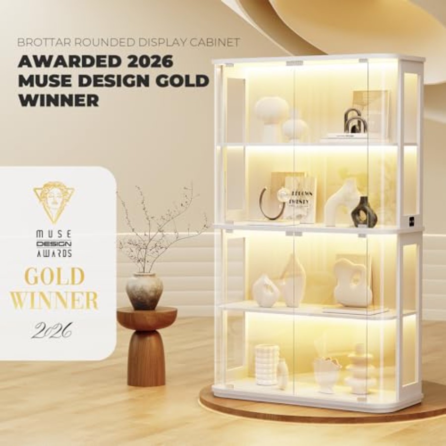 小売店用の丸型ディスプレイキャビネット、LEDライト付き強化 - Lighting & Home Decor Studio Photos のレビューと価格