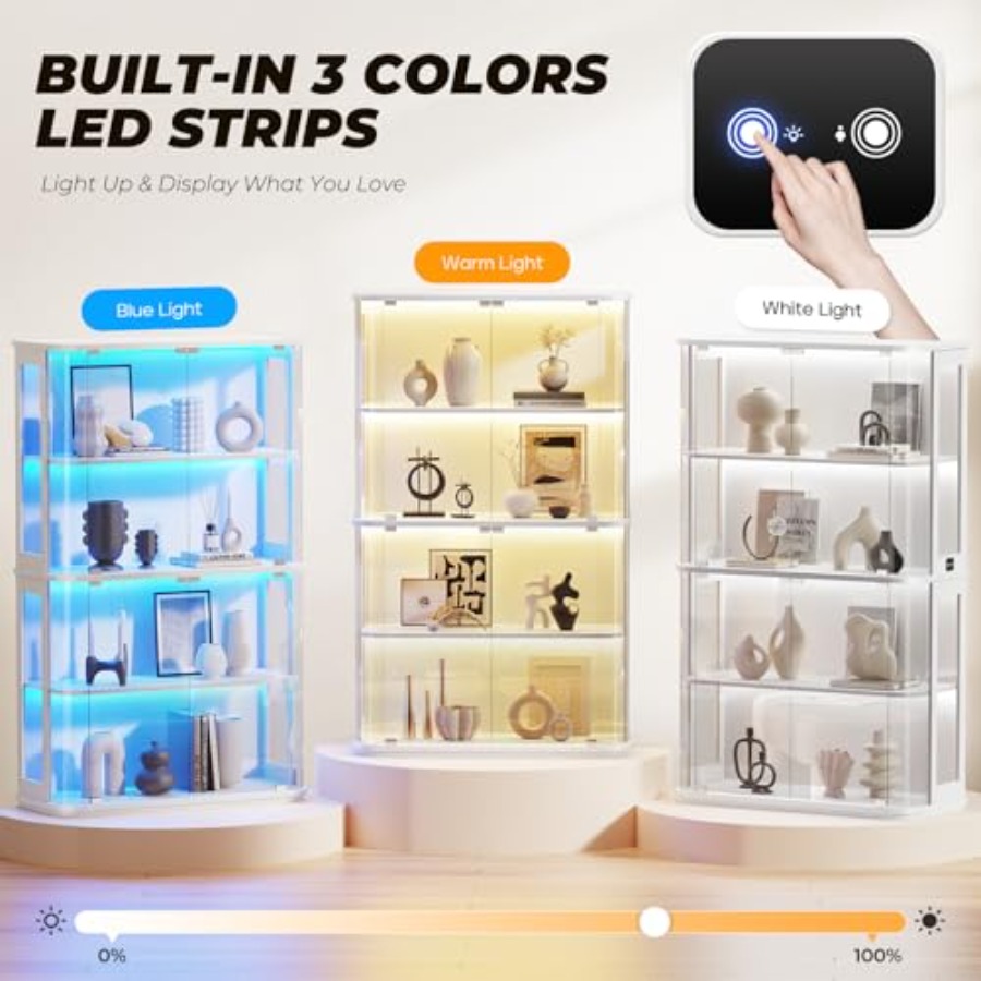 小売店用の丸型ディスプレイキャビネット、LEDライト付き強化 - Lighting & Home Decor Studio Photos のレビューと価格
