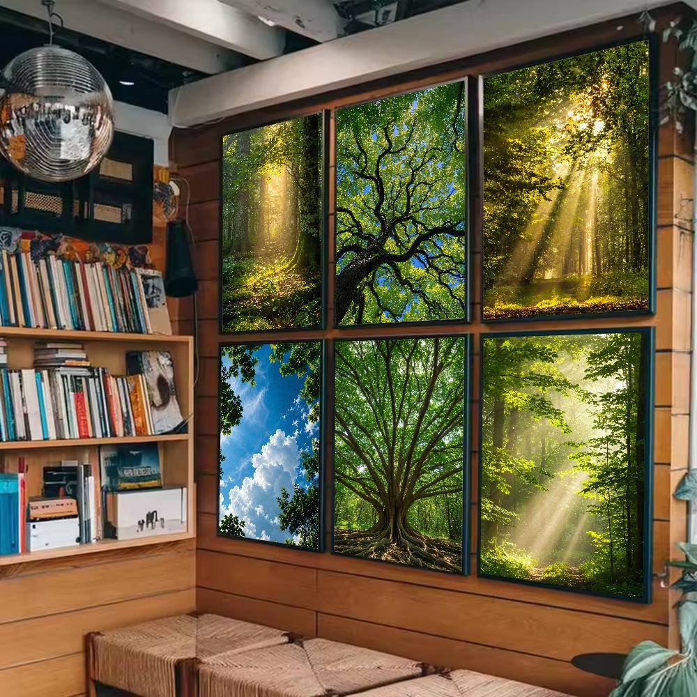 サンビームフォレスト自然ポスター、緑の森、木の葉を通して差す - Wall Decor Lighting Tree のレビューと価格