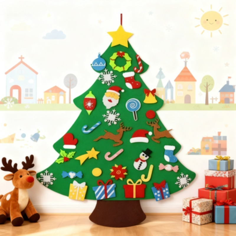 子供用DIYモンテッソーリ壁掛けフェルトクリスマスツリー、幼 - Wall Decor Lighting Tree のレビューと価格