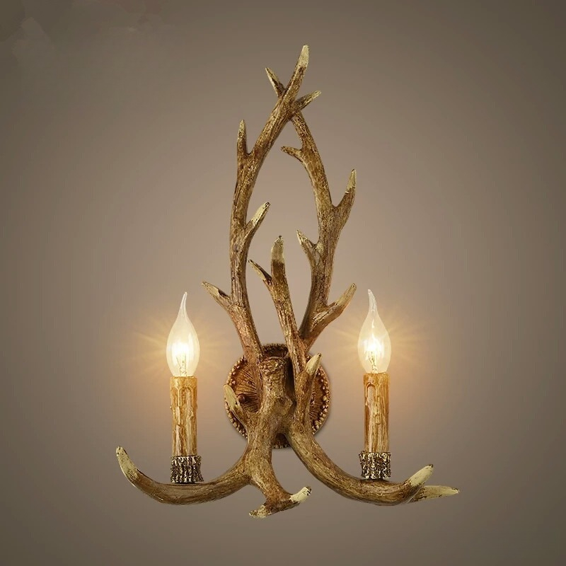 木製感樹脂装飾LEDウォールライトランプ、鹿の角型レトロホワ - Wall Decor Lighting Tree のレビューと価格