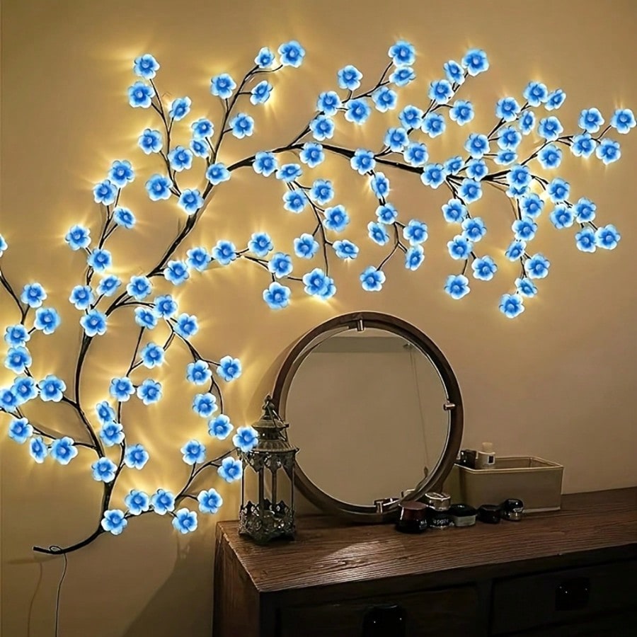 1個 72 LEDブルーチェリーブロッサムツリーブランチライ - Wall Decor Lighting Tree のレビューと価格