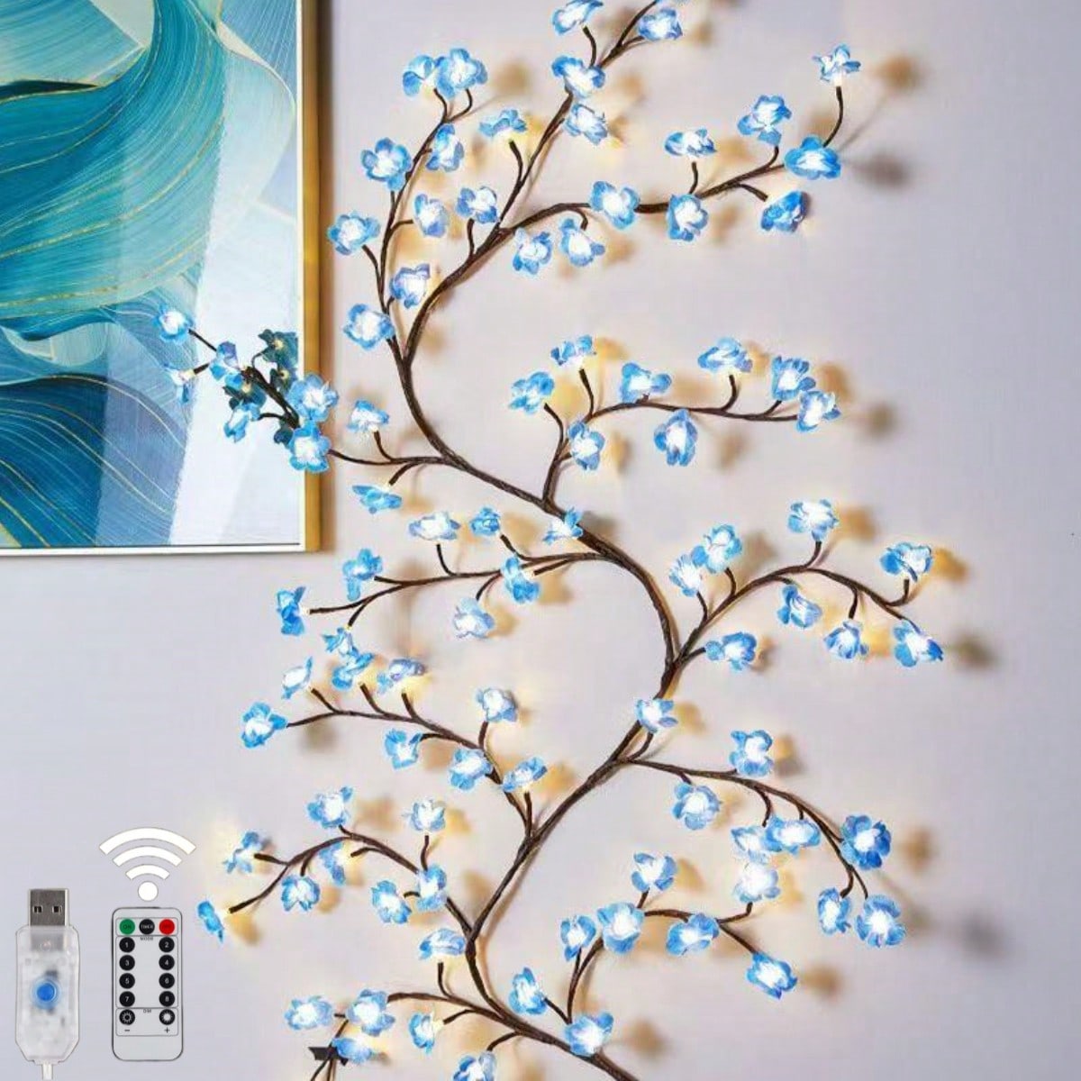1個 72 LEDブルーチェリーブロッサムツリーブランチライ - Wall Decor Lighting Tree のレビューと価格