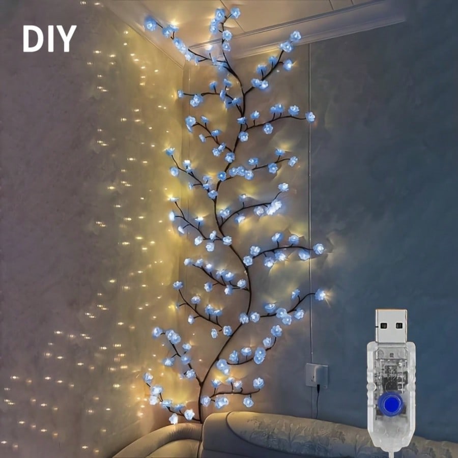 1個 72 LEDブルーチェリーブロッサムツリーブランチライ - Wall Decor Lighting Tree のレビューと価格