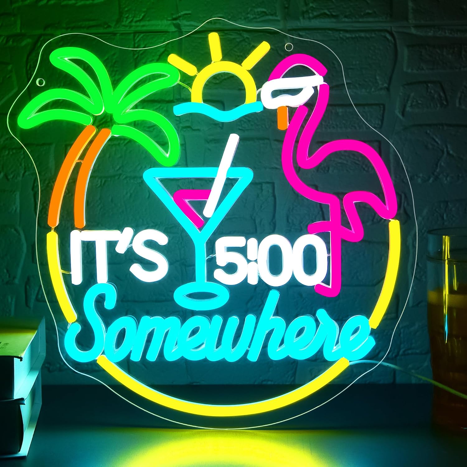 ティキバーパロットパームツリーネオンサインビジネスアートウォ - Wall Decor Lighting Tree のレビューと価格