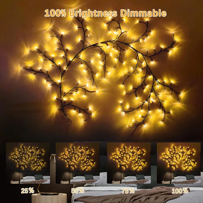 96LEDツリーブランチランプ寝室の壁の装飾柳のつるツリーラ - Wall Decor Lighting Tree のレビューと価格