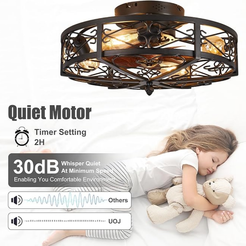 20インチのケージ型シーリングファン（ライト付き）、ヴィンテ - Decor Lighting Ceiling Fans のレビューと価格