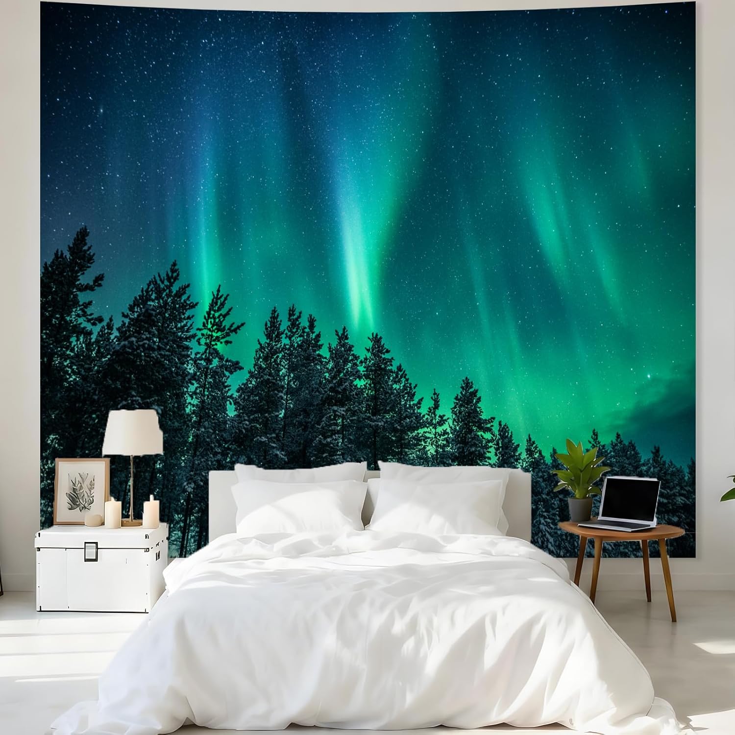 大きなオーロラタペストリー壁飾りオーロラ森林ツリー空銀河ボヘ - Wall Decor Lighting Tree のレビューと価格
